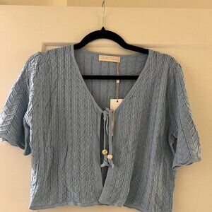 Blue tie cardigan top